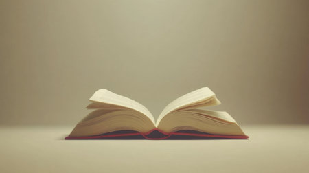 An open book with blank pages sits on a soft, minimalist background, serving as a perfect canvas for creative thoughts and writing inspiration.の素材