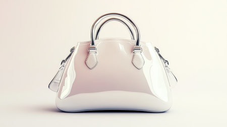 This elegant white handbag features a glossy surface and chic design, making it ideal for fashion photography and accessory showcases.の素材