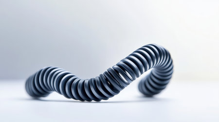 A flexible blue coil shaped like a wave rests against a light background, ideal for creative uses in design, advertising, and artistic projects.の素材
