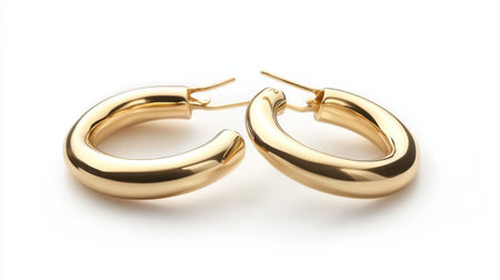 These stunning gold hoop earrings create a chic and elegant look, perfect for any jewelry collection and fashion statement.の素材