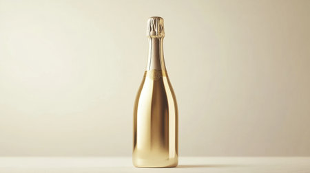 A stunning golden champagne bottle elegantly presented against a soft light background, perfect for conveying luxury, celebration, and special moments.の素材