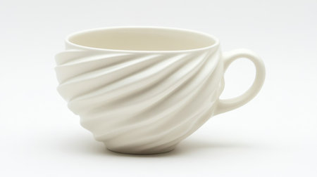 This exquisite white porcelain cup features a unique swirl design, perfect for enjoying coffee or tea. Its minimalist style enhances any modern interior decor and adds a touch of elegance to your kitchen or dining experience.の素材