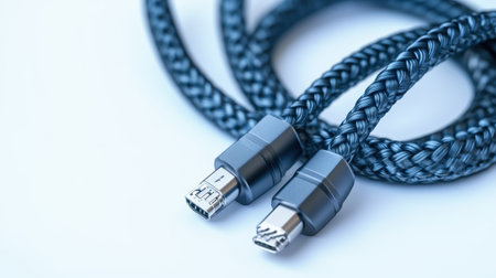 This image showcases two high-quality braided USB cables featuring sleek connectors, highlighting a modern take on essential technology accessories.の素材
