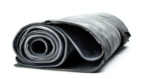 A rolled black rubber sheet ideal for various applications, showcasing a sturdy and flexible material perfect for crafting, insulation, and industrial projects.の素材