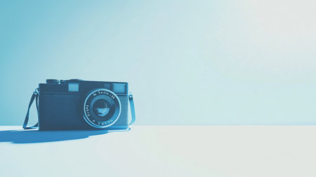 This image showcases a vintage camera set against a minimalistic backdrop with soft light, creating a serene atmosphere for photography lovers.の素材