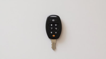 A close-up image of a car key fob featuring remote control buttons and a key blade, set against a plain white background for clarity.の素材