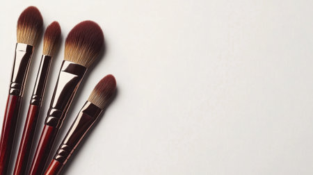 A high-quality image of a set of cosmetic brushes arranged on a clean white background, perfect for beauty and makeup enthusiasts.の素材