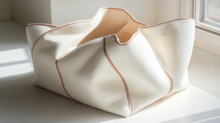 Discover a stunning white handcrafted leather tote bag featuring a unique folding design. Perfect for fashion enthusiasts and everyday use.の素材