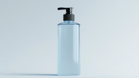 This image features a clear plastic bottle with a pump dispenser, ideal for showcasing liquid products against a minimalist backdrop.の素材