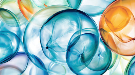 A mesmerizing scene of colorful bubbles in various shades, creating an enchanting atmosphere. Ideal for designs needing a playful and fresh element.の素材