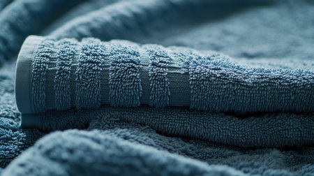 Close-up of a soft blue towel, showcasing its plush texture and inviting warmth, perfect for bath and home decor ideas.の素材