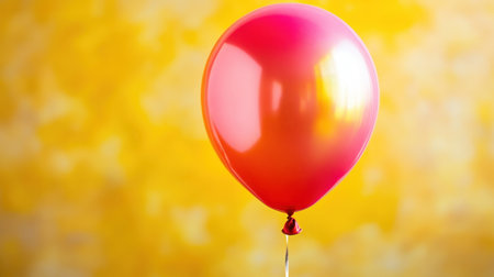 A vibrant red balloon floats charmingly against a bright yellow background, perfect for any celebration or festive occasion, conveying joy and fun.の素材