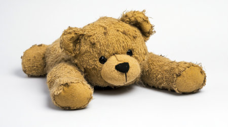 This adorable teddy bear features a soft, worn exterior and a charming expression, making it a perfect companion for children and nostalgic adults alike.の素材