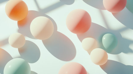 Explore an artistic arrangement of colorful spheres that create soft shadows on a light background, perfect for design and creative projects.の素材
