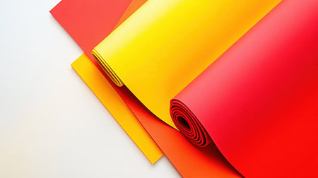 A vibrant collection of red, yellow, and orange paper sheets layered together, ideal for use in arts, crafts, and creative projects.の素材