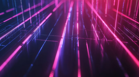 Explore a vibrant abstract digital background featuring neon lines and patterns that radiate energy and innovation. Perfect for technology-themed projects.の素材