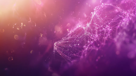 This vivid abstract design features a stunning blend of purple and pink hues, highlighting interconnected lines and glowing nodes, ideal for modern digital projects.の素材