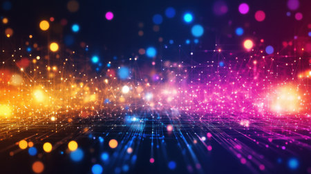 Explore a stunning digital artwork that features colorful abstract lights and particles, perfect for backgrounds or creative projects.の素材