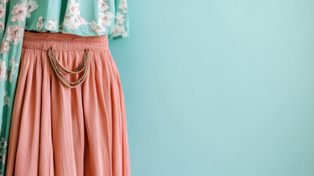 A captivating image showcasing a stylish combination of a floral shirt and a pleated pink skirt, perfect for a trendy outfit inspiration.の素材