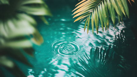 Immerse yourself in this serene image of gentle water ripples reflecting vibrant green leaves, creating a tranquil atmosphere perfect for nature lovers.の素材