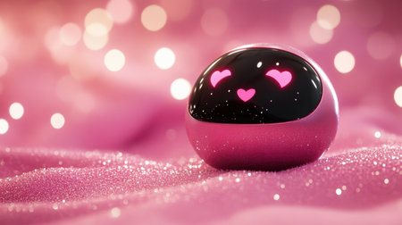 A charming round object adorned with hearts sits on a soft pink surface, surrounded by shimmering light, evoking feelings of love and joy. Perfect for creative romantic projects.の素材