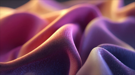 A captivating close-up of flowing fabric showcasing rich textures and vibrant color gradients, illuminated by soft light, perfect for artistic concepts.の素材