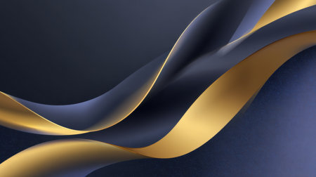 This image features elegant flowing curves of dark blue and gold textures, perfect for modern design projects requiring a sophisticated touch.の素材