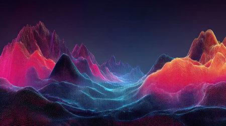 An eye-catching digital representation of an abstract mountain landscape, showcasing vibrant colors and intricate textures that create a mesmerizing visual experience.の素材