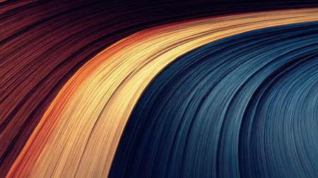 This abstract image showcases an artistic flow of colorful lines blending warm and cool tones, creating a mesmerizing dynamic pattern. Ideal for diverse design projects.の素材