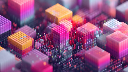 This abstract image showcases a vibrant array of colorful cubes arranged in a mesmerizing pattern, creating a modern and dynamic atmosphere.の素材