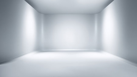 An empty minimalistic studio room featuring soft lighting and smooth walls, perfect for showcasing products or artistic displays in an inviting space.の素材