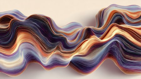 This captivating abstract image features colorful waves of curved lines that create a mesmerizing pattern, showcasing soft gradients and artistic fluidity. Perfect for design inspiration.の素材