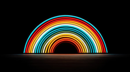 This stunning neon rainbow display features bold, bright colors set against a sleek black background, perfect for artistic and creative projects.の素材