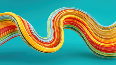 A captivating abstract image showcasing colorful flowing strands that create a dynamic wave, set against a bright background. Perfect for artistic projects.の素材