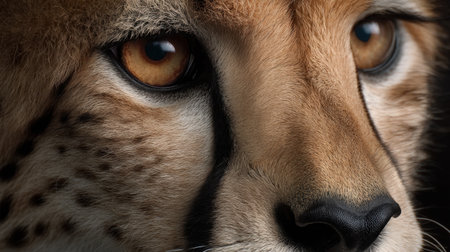 This stunning close-up captures the intense gaze of a cheetah, showcasing its beautiful eyes and intricate features. A perfect image for wildlife advocates.の素材