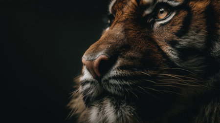 This stunning close-up portrait of a tiger highlights its impressive features, showcasing the beauty and intensity of nature powerful predator.の素材