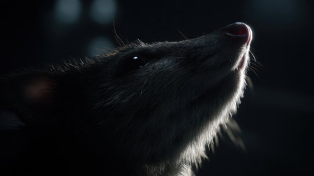 A mesmerizing close-up portrait of a small creature illuminated by dramatic lighting. This image captures exquisite details of fur and eyes, creating an enchanting and mysterious atmosphere.の素材
