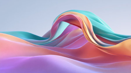 An artistic representation of flowing waves in soft pastel colors, creating a serene and elegant atmosphere. The gentle curves evoke feelings of tranquility and beauty.の素材