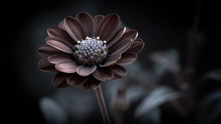 A stunning close-up of a dark flower showcasing intricate petals and a soft background, creating a tranquil and elegant atmosphere. Perfect for nature enthusiasts.の素材