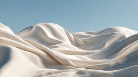 A serene landscape featuring soft waves of white fabric draping elegantly against a clear blue sky, creating a calming and peaceful scene.の素材
