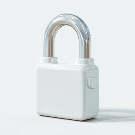 A contemporary white padlock featuring a sleek silver shackle, symbolizing security, privacy, and protection in various applications.の素材
