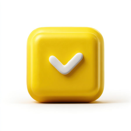 This image features a bright yellow square button with a white checkmark, conveying a sense of success and completion. Ideal for modern design projects.の素材