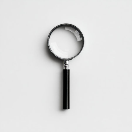 This image features a simple magnifying glass on a clean background, symbolizing investigation, clarity, and attention to detail. Perfect for various contexts.の素材