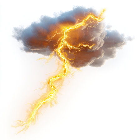 A visually stunning image of a lightning bolt striking through a dark cloud formation, showcasing the powerful energy of nature's storms.の素材