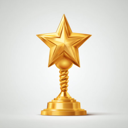 This image features a shining golden star trophy, symbolizing achievement and recognition. Its elegant design makes it ideal for celebrating success in various contexts.の素材