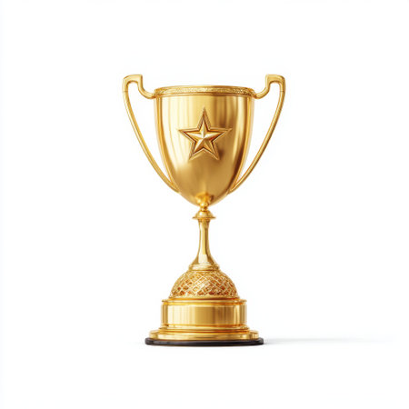 A stunning golden trophy featuring a prominent star design, representing success and recognition in various competitions and achievements. Perfect for celebratory themes.の素材