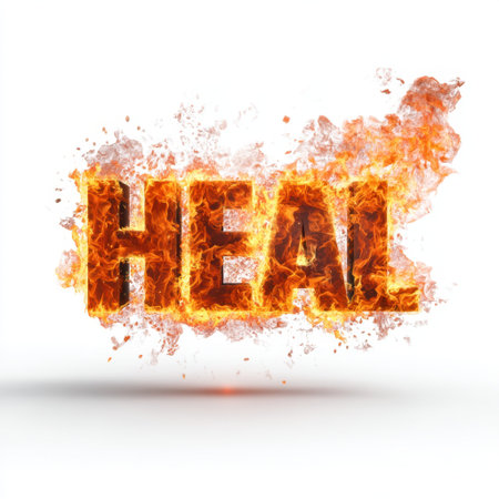 An electrifying visual representation of the word "Heal" formed by vibrant flames. This artwork symbolizes transformation and empowerment, perfect for inspiring healing and positive energy.の素材
