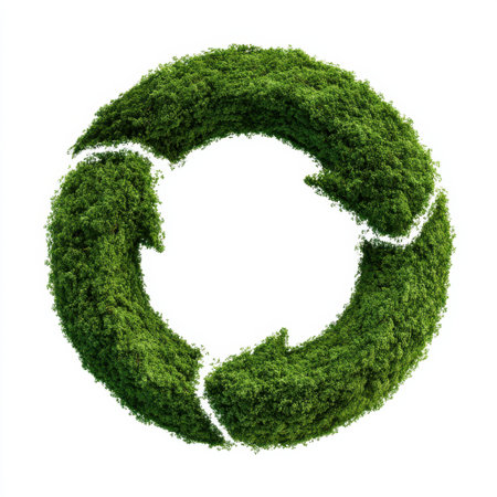 This vibrant circular symbol represents sustainability and eco-friendly practices, showcasing lush greenery and nature's beauty, perfect for environmental themes.の素材