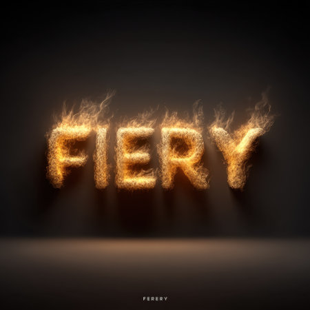 This striking image showcases the word "FIERY" created with vibrant flames against a dark backdrop, evoking energy and passion. The design captivates the viewer with its warmth and dynamic appeal.の素材