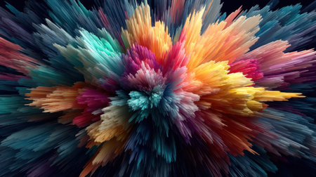 A mesmerizing abstract explosion showcasing vibrant colors and dynamic shapes. This image features a blend of orange, blue, pink, and green, creating a stunning visual effect that captures creativity and motion. Perfect for artistic projects.の素材